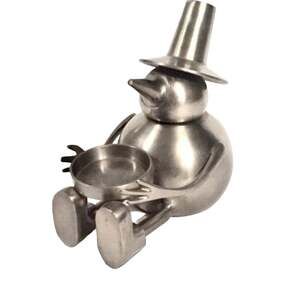 Vintage Eddie Bauer Silver Stainless Steel Snowman Candleholder 6” x 5.75 x 3”